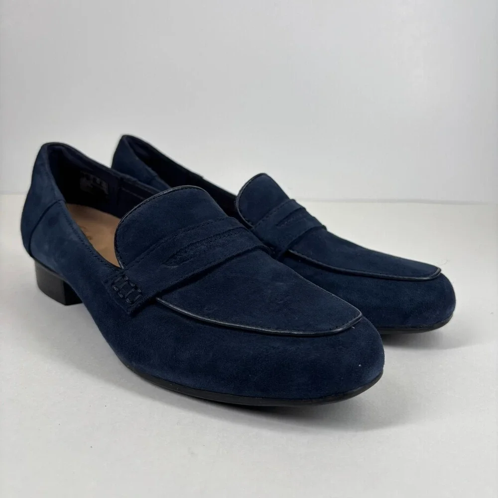Clarks Keesha Cora Women's US 7.5M Navy Suede Comfort‎ Slip-On Penny Loafers